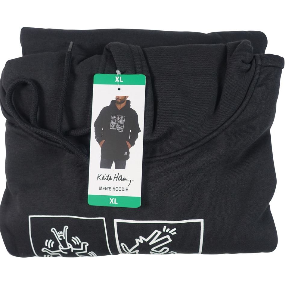 Keith Haring Hoodie Men XL Art Style Graphic Pullover Black Pocket NWT